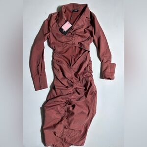 PrettyLittleThing Long Sleeve Burgundy Dress
